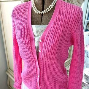 VTG RALPH LAUREN "LAUREN" RIBBED PINK CARDIGAN